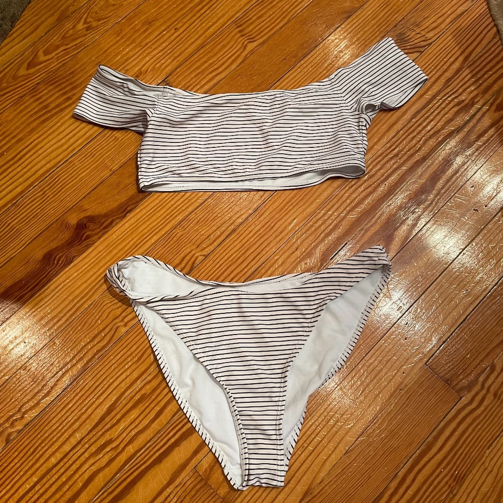 Striped Off Shoulder Bikini  - Currently in storage. Comment if interested